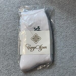 Camp Aspen Socks Unisex OS White Logo Crew Athletic Cotton Blend Ribbed 32543